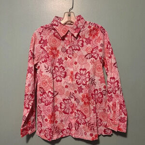 Appleseeds Women’s Small Floral Multi Button Up Long Sleeve New Textured Cotton